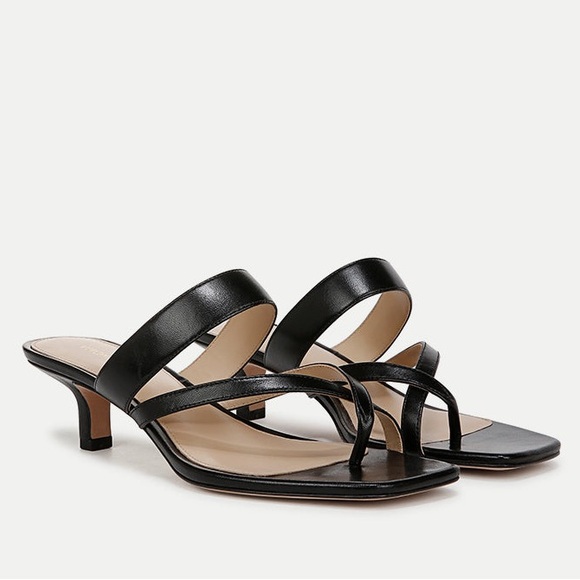 New Veronica Beard Alanis Leather Sandal Thong Kitten Heel Strappy Black Sz 10 - Picture 15 of 16